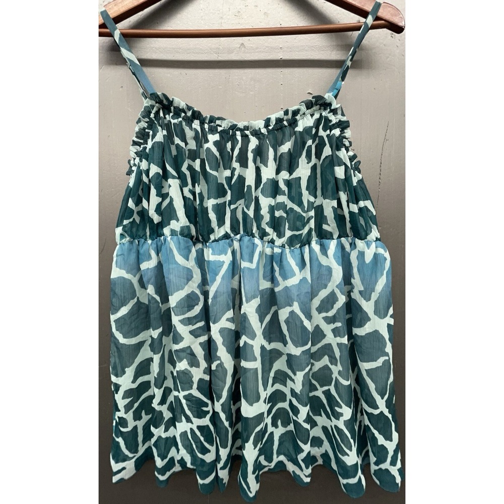 Womens Top XL Blue Green Aqua Spaghetti Straps Adjustable Boho Hippie Artsy Tank